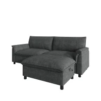 Divano angolare modulare con pouf poggiapiedi flessibile e vano portaoggetti nascosto, 216x77x82 cm, Nero(m-5)