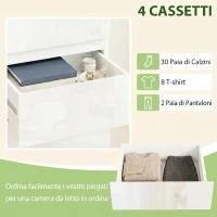 HOMCOM Cassettiera 4 cassetti Salvaspazio in Legno, 40x35x74 cm, Bianco Lucido(m-5)