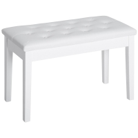 HOMCOM pianokruk pianobank traditionele landelijke stijl cosmetische kruk opbergruimte rubberhout kunstleer wit 76 x 36 x 50 cm