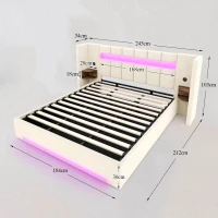 Cama estofada multifuncional em veludo, com armários retro em ambos os lados, para colchão 180x200 cm, 245x212x103 cm, Bege(m-3)