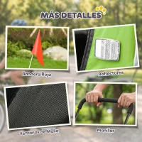 PawHut Remolque de Bicicleta para Perros 2 en 1 Carrito para Mascotas Plegable con Cinturón de Seguridad Reflectores Verde(m-11)