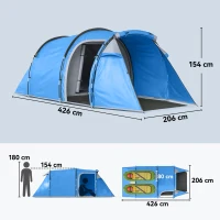 Outsunny 2 Man Tunnel Tent with Sewn-in Groundsheet, Air Vents, Rainfly, 2000mm Large Camping Tent with Bedroom, Porch, Living Area for Camping, Hiking, 426L x 206W x 154H cm, Sky Blue(m-3)