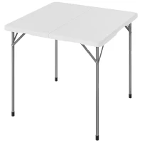 Outsunny Tavolo da Campeggio Pieghevole Quadrato, in Metallo e HDPE, 86x86x74 cm, Bianco(m-11)
