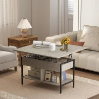 HOMCOM Mesa de centro elevável e extensível, mesa de sala com compartimento escondido prateleiras abertas, 98x49x55cm, cinza(m-11)