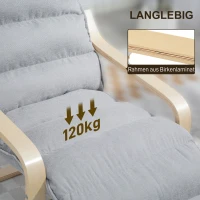 HOMCOM Loungefauteuil van berkenhout, gestoffeerde stoel met verstelbare voetensteun, moderne armleunstoel, lichtgrijs(m-7)