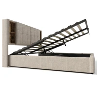 Letto contenitore con testiera portaoggetti, 206x185x100,5 cm, color legno(m-9)