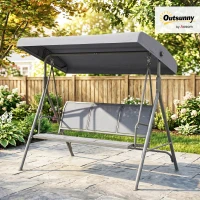 Outsunny 3 Seater Garden Swing Bench, Outdoor Swing Chair Hammock with Adjustable Canopy and Steel Frame, Grey(m-14)