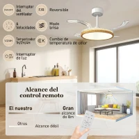 HOMCOM Ventilador de Techo con Luz LED 80 W Motor DC Reversible Mando a Distancia 6 Velocidades Temporizador Ø95 cm Natural(m-8)