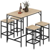 HOMCOM Set Masă de Bar cu Taburete din 5 Piese, Stil Industrial, PAL și Metal, 100 x 60 x 88 cm, Lemn Natural(m-11)