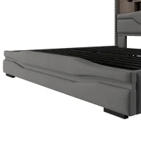 Cama estofada 180×200 cm, cama com arrumação hidráulica, sem colchão, 219x186,5x110 cm, Cinzento(m-9)