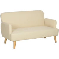 HOMCOM Sofá de 2 Plazas de 140 cm Tapizado en Terciopelo Patas de Madera de Caucho para Sala de Estar Blanco(m-1)