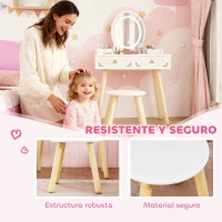 AIYAPLAY Tocador de Maquillaje Niña con Luces LED de 3 Colores Taburete Espejo 2 Cajones 2 Cajas de Almacenaje Blanco(m-9)