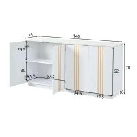 Aparador para sala de estar com 4 portas, elegantes frisos dourados, independente, 35x140x70 cm, Branco(m-3)