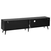 Meuble TV bas LED, convient pour 75 pouces, grand espace de rangement, 175x31x43,5 cm, Couleur naturelle+Noir(m-9)