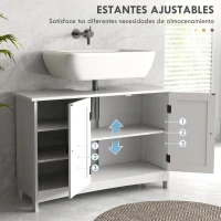 kleankin Mueble Bajo Lavabo de Pie con 2 Puertas y Estantes Ajustables Antivuelco Estilo Moderno 90x30x60 cm Blanco(m-5)