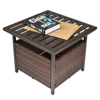 Outsunny Outdoor Rattan Wicker Patio Coffee Table with Umbrella Hole, Suitable for Garden, Backyard - Brown(m-13)