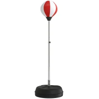 HOMCOM Punching Ball da Terra ad Altezza Regolabile con Guantoni e Base Riempibile, 43x43x126-144 cm, Rosso e Bianco(m-11)