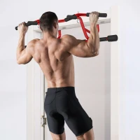 SPORTNOW Barra de Dominadas de Pared Carga 150 kg para Ejercicio y Entrenamiento en Casa Gimnasio Rojo y Negro(m-10)
