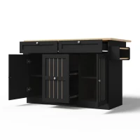 Ilha de cozinha móvel com tampo rebatível, gavetas verticais de 2 níveis, rodízios bloqueáveis 360°, 120x70x92 cm, Preto(m-7)