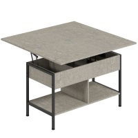 HOMCOM Mesa de centro elevável e extensível, mesa de sala com compartimento escondido prateleiras abertas, 98x49x55cm, cinza