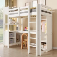 Cama alta 90x200 cm, grade de segurança para crianças a partir dos 6 anos, sem colchão, 232,5x100x189,5 cm, Branco(m-5)