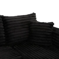 Divano a U in velluto a coste con portabicchieri integrato e tasca laterale, imbottitura a molle, 320x155x88 cm, Nero(m-11)