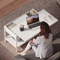HOMCOM Mesa de Centro Elevable y Extensible con Compartimento Oculto y Estantes Abiertos 98x49x55 cm Blanco(m-5)