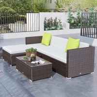Outsunny 5pcs Rattan L-Shaped Corner Couch Sofas with Coffee Table Adjustable Feet Water-resistant Polyester Cloth Brown(m-11)