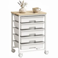 HOMCOM 6-Tier Storage Trolley on Wheels, Metal Kitchen Rolling Cart with 5 Pull-Out Drawers, White(m-11)
