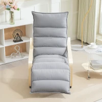 HOMCOM Loungefauteuil van berkenhout, gestoffeerde stoel met verstelbare voetensteun, moderne armleunstoel, lichtgrijs(m-8)