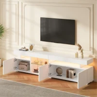 Mobile TV basso e moderno a LED, adatto per TV fino a 80 pollici, 180x35x45 cm, Bianco(m-4)