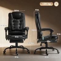 Vinsetto Silla de Oficina con 7 Puntos de Masaje con Reposapiés Retráctil Altura Ajustable Control Remoto y Tejido de PU Negro(m-3)