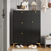 Armadio scarpiera con 3 ante a ribalta salvaspazio dal design moderno, 90x25x121 cm, Nero(m-5)