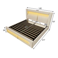 Letto matrimoniale contenitore 140x200 cm con leva idraulica, testiera LED e 4 porte di ricarica, 217x143x107 cm, Beige(m-3)
