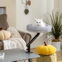 PawHut Lit de Bureau pour Chat Rotation de 360° et Hauteur Réglable, Lit pour Chat Lavable avec Balle Jouet,  35x35x48cm, Gris(m-8)