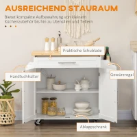 HOMCOM Keukentrolley Serveerwagen Keukeneiland, 1 Kruidenrek, 1 Handdoekhouder, 109 cm x 40 cm x 89 cm, Wit(m-4)