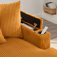 Divano letto con portabicchieri su entrambi i lati e bracciolo pieghevole, 129x170x70 cm, giallo senape(m-11)