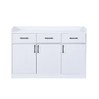 Madia portaoggetti con 3 cassetti e 3 ante a righe con ripiani regolabili, 120x35x80 cm, Bianco(m-2)