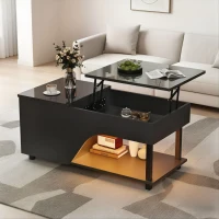 Table basse réglable en hauteur avec rangement caché, compartiments latéraux réglables, 50x100x46 cm, Noir(m-1)