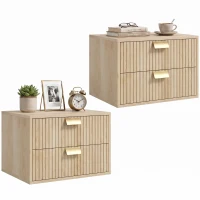 HOMCOM Modern Floating Nightstands Set of 2, Wall Mounted Bedside Tables with 2 Drawers, Oak(m-14)