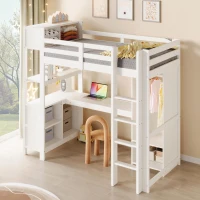 Cama alta 90x200 cm, grade de segurança para crianças a partir dos 6 anos, sem colchão, 232,5x100x189,5 cm, Branco(m-6)