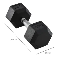 HOMCOM Mancuerna Hexagonal 12,5 kg de Hierro Fundido Recubierta de Goma para Entrenamiento en Casa Gimnasio Negro(m-3)
