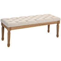 HOMCOM Bank, gestoffeerde bank met linnenlook, houten poten, bedbank voor slaapkamer, woonkamer of hal, 120 x 41 x 48 cm, crème(m-10)