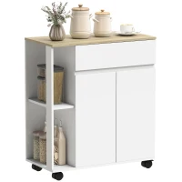 HOMCOM Căruț de Bucătărie cu Sertar, Dulap și 2 Rafturi Laterale, din Lemn, 78x39,5x88,5 cm, Alb și Stejar(m-10)