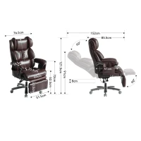 XXL Silla de oficina ergonómica, función de masaje y calefacción, reposapiés extensible y respaldo ajustable, 85,5x76,5x121,5 cm, Marrón(m-3)
