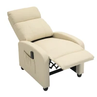 HOMCOM Fauteuil de Relaxation et Massage avec Inclinaison Manuelle Dossier Repose-Pied réglable revêtement synthétique Crème(m-11)