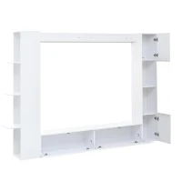 Mobile TV 4 pezzi con vetrina e ripiani aperti pe salotto, 228x30x170 cm, Bianco(m-7)