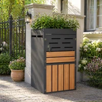 Armoire d'extérieur multifonction 2-en-1, avec jardinière intégrée et compartiment pour poubelle, sans poubelle, 66x80x128 cm, Gris(m-4)