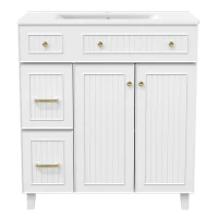 Mobile bagno indipendente con lavabo in ceramica, piedini in legno e maniglie in metallo, 81.7x46.8x90 cm, Bianco(m-2)