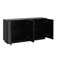 Aparador para sala de estar com 4 portas, elegantes frisos dourados, independente, 35x140x70 cm, Preto(m-5)